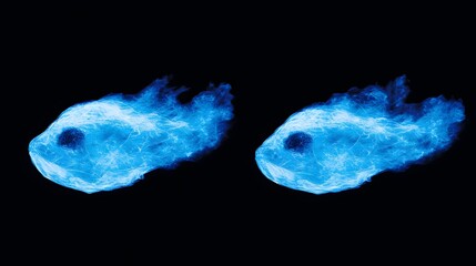 Two Bioluminescent Fish Glowing Brightly in an Ethereal Underwater Environment