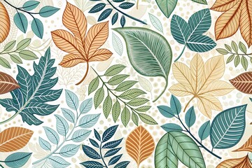 Colorful Botanical Leaf Pattern - Nature Inspired Decorative Design