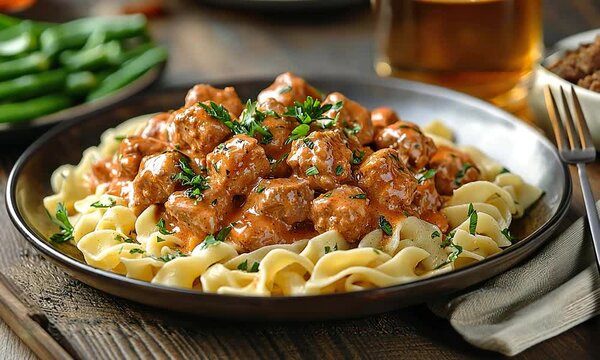 classic beef stroganoff dinner zoom out video