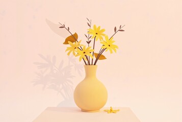 YellowFlowersinaYellowVaseonaLightGrayTable