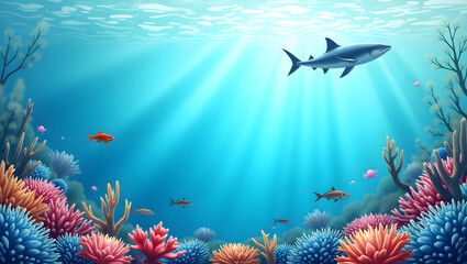 Fototapeta premium Diverse Marine Life and Waves Frame for World Oceans Day Messages