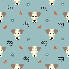 Face dog cartoon so cute. On bow heart green background. Pattern seamless vector illustration. 