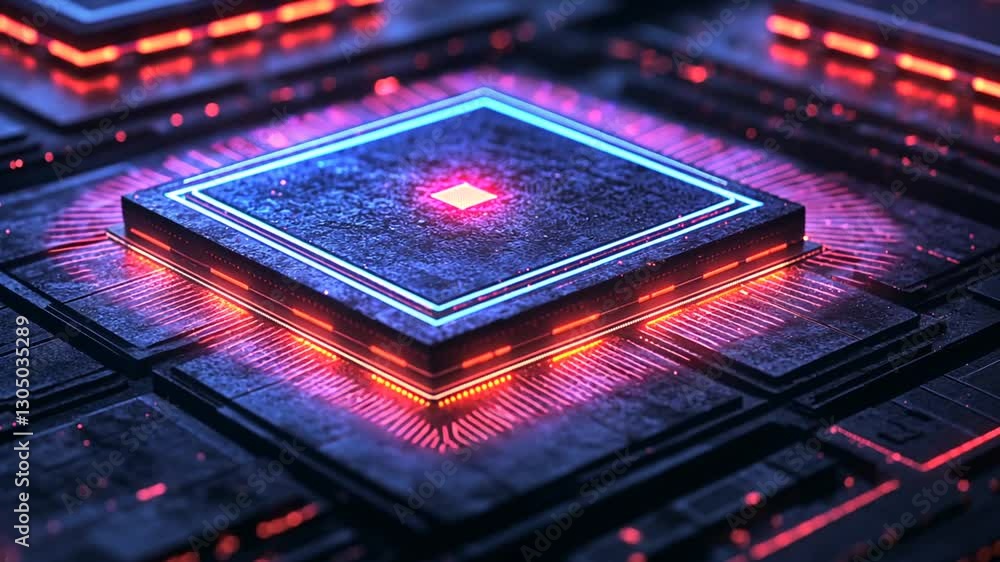 Poster futuristic central processing unit with glowing lights and advanced microcircuitry
