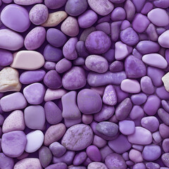 A seamless close-up of purple pebbles arranged in an aesthetically pleasing pattern on the right side of the frame, with a solid violet background adding contrast and depth to highlight the natural be
