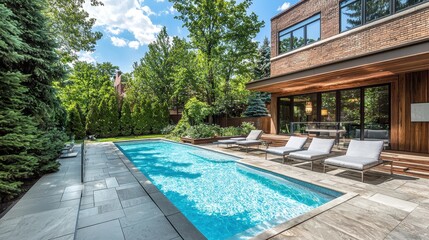 Fototapeta premium Sunlit Geometric Modern Duplex with Poolside