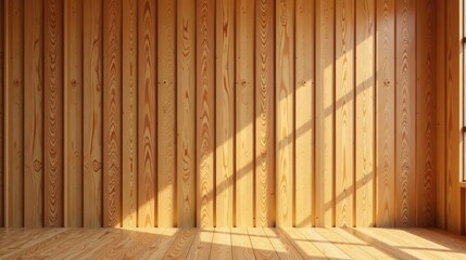 Warm Sunlight Illuminates a Simple Wooden Room with Natural Light Streaming Through a Window, Creating a Serene and Peaceful Atmosphere