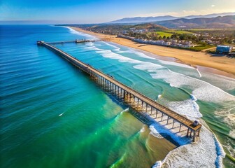 Fototapeta premium Aerial View of Ventura Pier & Pacific Coast, Southern California - Stunning Coastal Landscape