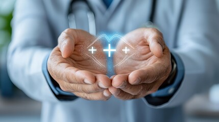Compassionate Hands Offering Spiritual Guidance Medical Treatment and Healing Care with a Cross Symbol of Faith Hope and