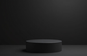 A Sleek Black Podium Stands Prominently Against Its Own Identical Dark Backdrop In This Simple Yet Striking Setting.