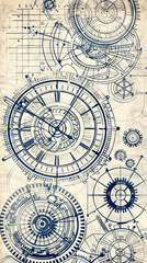 Obraz premium An abstract composition filled with intricate mechanical gears and illustrations, conveying a sense of complexity, motion, and the beauty of mechanical structure.