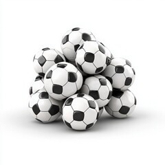 Pile of Black and White Soccer Balls on White Background