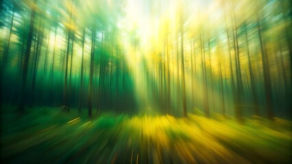 A dynamic forest background with blurred green foliage, creating a sense of depth and movement. Ideal for nature themes, environmental concepts, and meditation visuals.