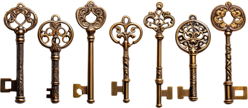 Collection of Antique Ornate Bronze Keys Vintage Key Set Decorative Keys Home Decor