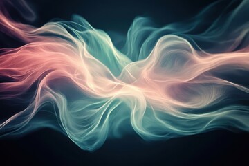 Fototapeta premium Ethereal wisps of color blend together in a surreal representation of flowing smoke in a dark background