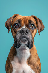 Boxer dog on minimalistic colorful background with Copy Space. Perfect for banners, veterinary ads, pet food promotions, and minimalist designs.