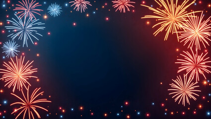 Fototapeta premium Vibrant American Flag and Colorful Fireworks Border Frame with Copy Space for Independence Day Celebrations - Perfect Photo Stock Concept for 4th of July!