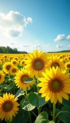 Fototapeta premium A stunning field of sunflowers blooming in the summer, nature, summer, growth