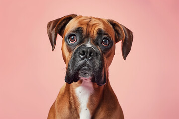 Boxer dog on minimalistic colorful background with Copy Space. Perfect for banners, veterinary ads, pet food promotions, and minimalist designs.
