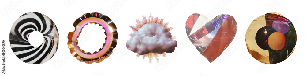 Aufkleber abstract art shapes with swirling design and cloud motif vintage element set isolated on transparent