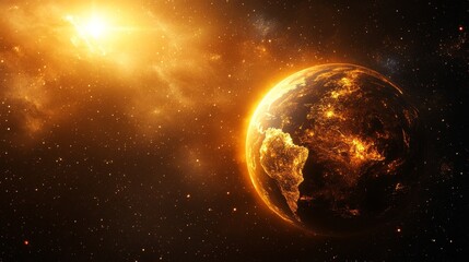 Fototapeta premium Conceptual religious symbol with Earth globe integrated into abstract background, featuring gradient lighting that emphasizes environmental themes and the interconnectedness of the world