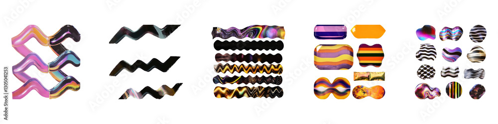 Poster colorful abstract shapes and patterns with retro pop art flair vintage element set isolated on trans