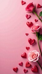 A whimsical collection of hearts, roses, and Cupid's arrows on a pink background , pattern, Valentine's Day