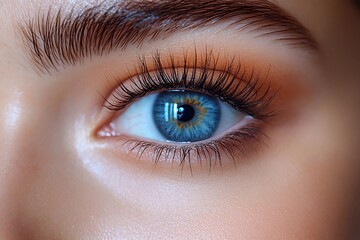 Obraz premium Close-up macro photo of applied eyelashes with a colored background: pastel or marble textures.