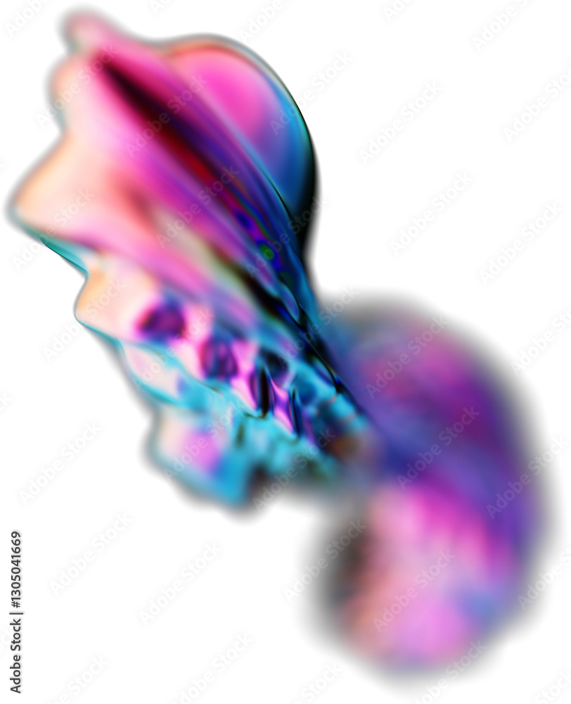Poster abstract 3d fluid shape with iridescent colors and blurred motion effect, showcasing metallic and re