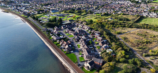 Aerial view of Residential homes town houses in Eden and Carrickfergus Town Co Antrim Northern...