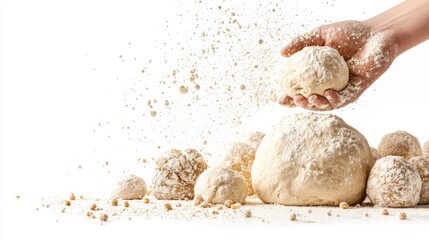 Fototapeta premium Baking fresh dough for artisan bread in a cozy bakery floury environment close-up view of loaf creation