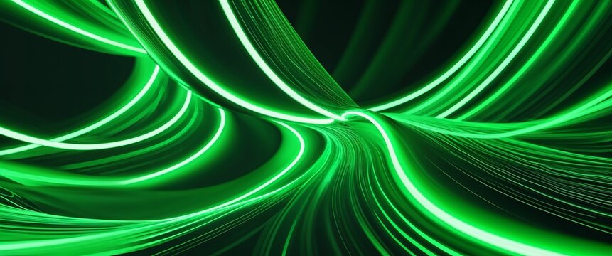 elegant green theme neon glowing curves abstract background concept backdrop illustration cartoon