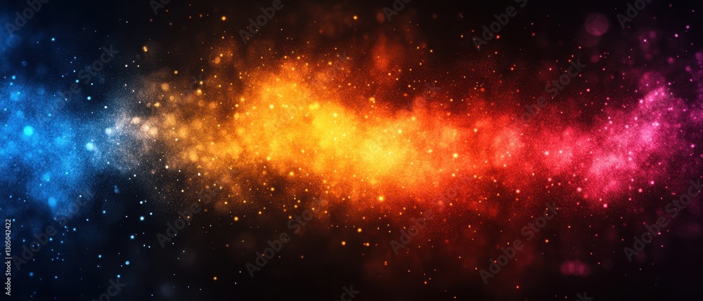 Poster vibrant cosmic nebula with radiant particles and celestial dust illuminating the dark background cre