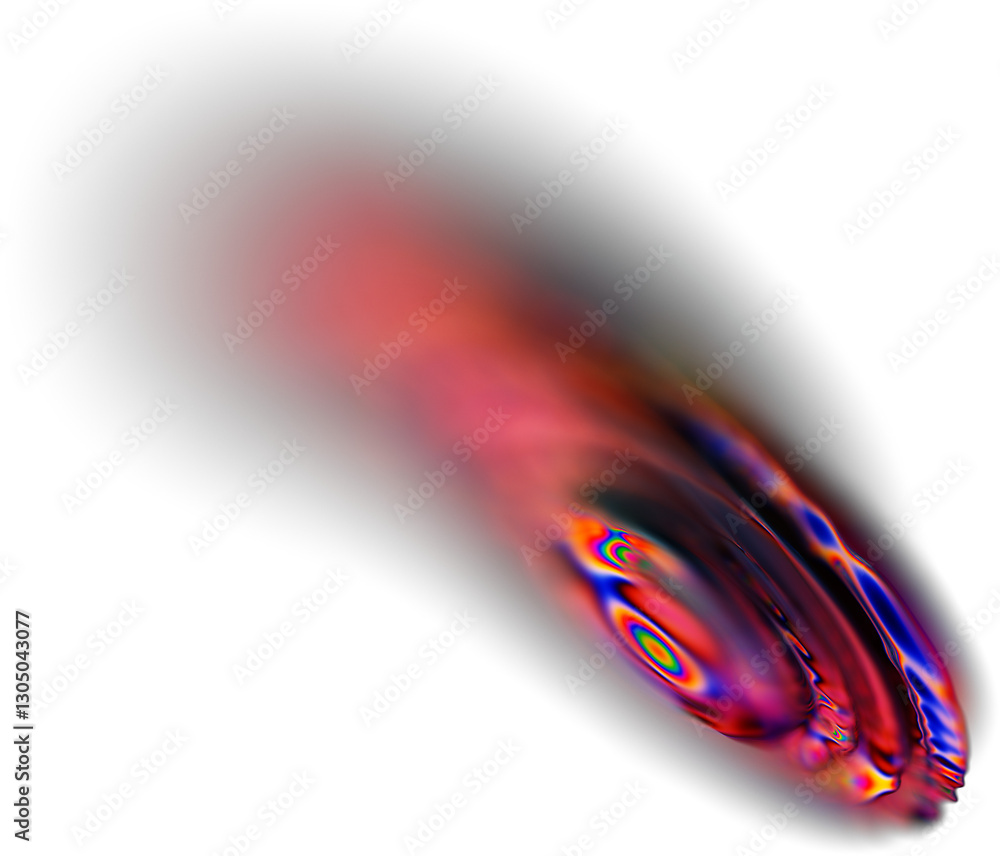 Poster abstract 3d fluid shape with iridescent colors and blurred motion effect, showcasing metallic and re