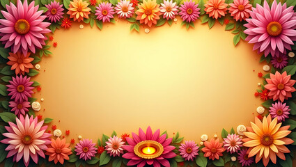 Intricate Rangoli Patterns and Glowing Lotus Flowers Frame for Diwali Messages - Artistic Stock Photo