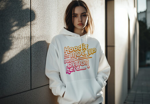 Young women wearing a hoodie mockup