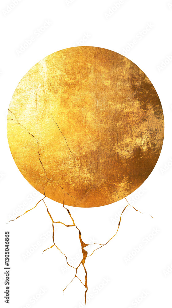 Fototapete golden circle breaking apart, revealing fragmented edges against transparent backdrop, symbolizing e