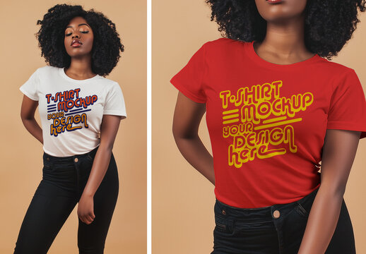 Mockup studio shot of a black woman wearing a t-shirt