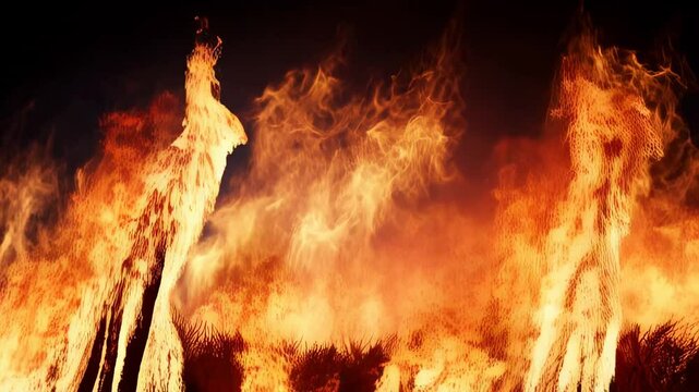 Dynamic flames dancing in a dark background showcasing vibrant orange and yellow hues for visual effect and ambiance