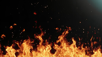 A vivid image of flames dancing in a dark environment, showcasing the raw beauty and intense energy of fire, embodying elements of warmth, power, and transformation.