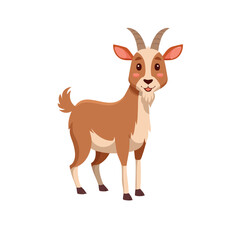 Obraz premium Cute cartoon goat, brown and white animal, smiling farm creature, vector illustration
