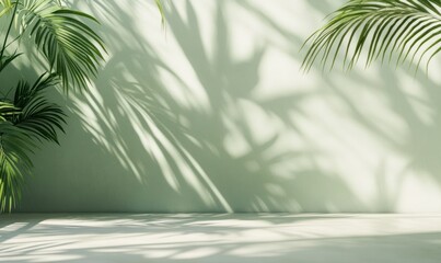 Palm Leaf Shadow on Wall with Neutral Studio Background and Floor
