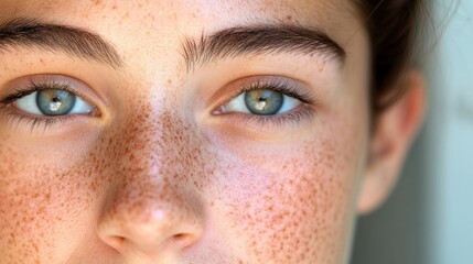 Naklejka premium Close-up portrait of freckled young woman