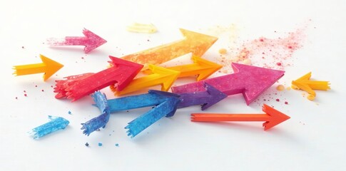 Set of colorful arrows pointing in different directions on white background, direction, strategy