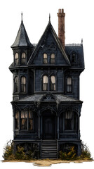 Obraz premium Spooky haunted house with transparent background, perfect for Halloween projects or any design needing a touch of mystery