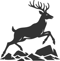 Deer running on an uneven rocky surface, adjusting its steps animal silhouette vector