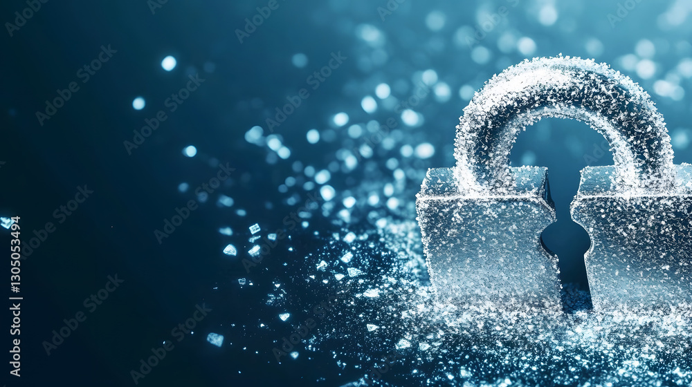 Poster a sparkling padlock against a blue background, symbolizing security and protection in a digital cont
