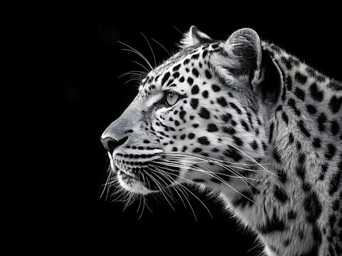 Close up portrait of a leopard with black and white
