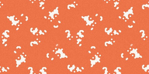 Faded peach fuzz glitch geo washed effect seamless banner. Orange dye grungy blotched distress abstract background texture border. 