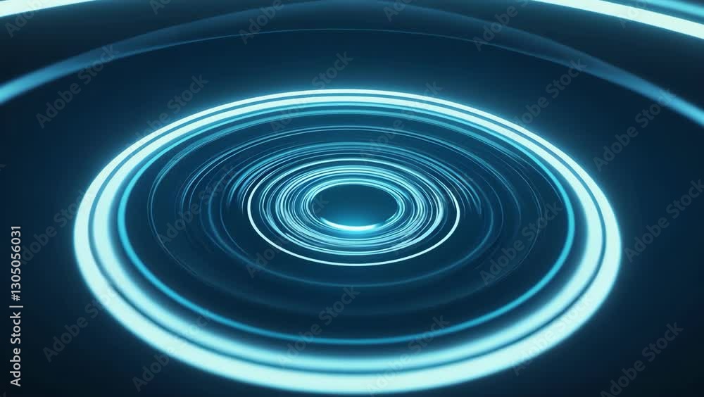 Poster blue wave with light glowing circular interface on dark background looping