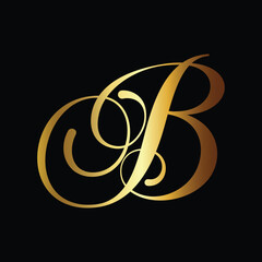 Elegant golden letter B Calligraphy on black background Luxury Typography Design © Fahmida